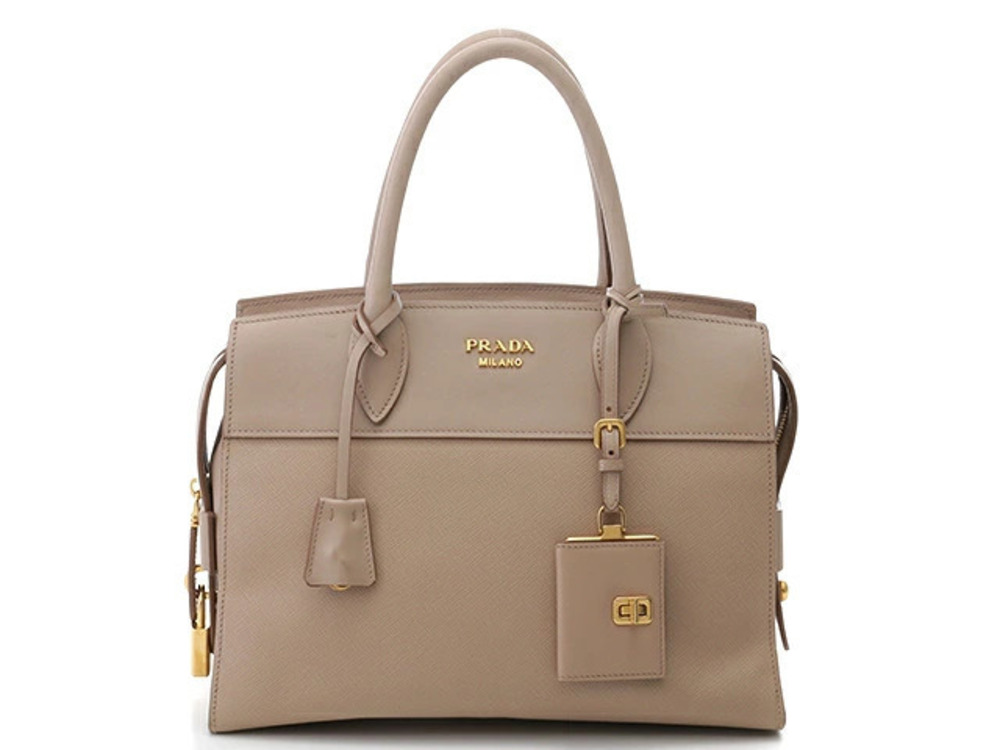 Prada Shoulder Bag Tote Calfskin Beige Cream